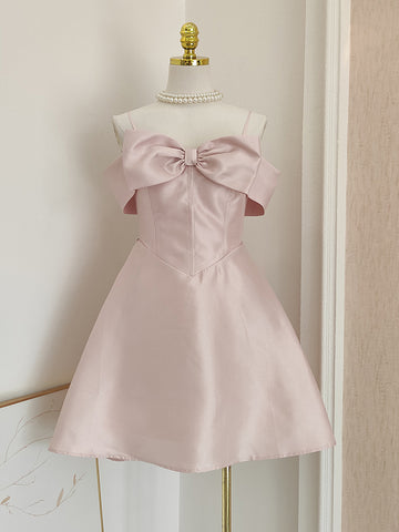 Satin Bow A Line Mini Off The Shoulder Homecoming Dress