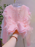 Soft Knit  Lace Flower-Embellished Pink Sweater