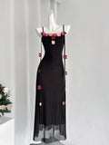 Colorful Floral Sheer Black Evening Dress