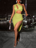 Side Tie Asymmetrical Lime Green Dress