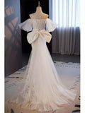 Off The Shoulder Lace Trumpet Mermaid Wedding Dress With Bow