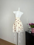 Vibrant Red Floral Motifs Halter Top Ivory Dress