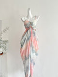 Asymmetric Ruffles Colorful Bead Floral Dress