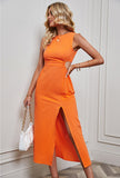 Chic Sun-Kissed Orange Dress with Flirty Slit