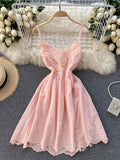 Lace Adjustable Straps Pink Mini Sundress