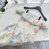 Off Shoulder Ruffles Soft Floral Long Maxi Dress
