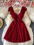 Dazzling Deep Red Velvet Cocktail Dress with Glitter
