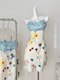 Blue Ruffle & Colorful Floral Dress Ensemble