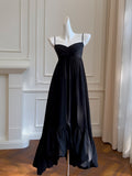 Black Chiffon Ruched Ruffles A Line Homecoming Dress