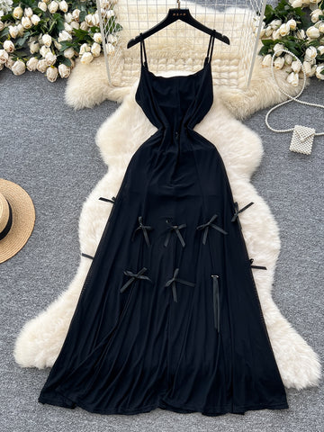 Spaghett Strap Black Tiered Sheer Layers Dress