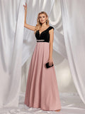 V  Neck Black & Pink Beading Prom Dress With Pockets