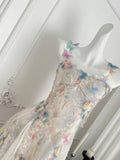Colorful Floral Butterfly Short Sleeveless Dress