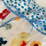 Blue Ruffle & Colorful Floral Dress Ensemble