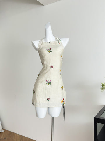 Exquisite Flower Embellishments Beige Dress