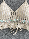 Delicate Bead & Pearl Crochet Halter Top