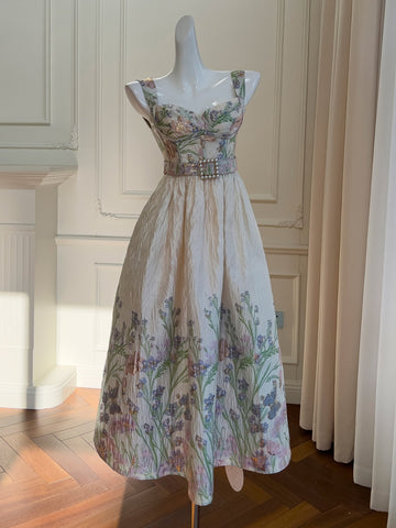 Vintage-Inspired Corset Back Full Skirt Floral Dress