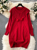 Unique Collar Oversized Red Sweater Dress