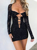 Midnight Serenade Lace-Up Bodycon Dress
