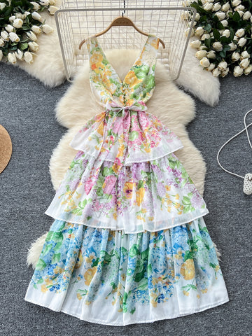 Multi-Tiered Floral Maxi Dress