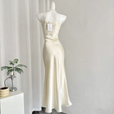 Spaghetti Straps Ivory Satin Party Dress