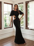 Black Cutout Puff-Sleeve Party Gown
