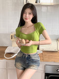 Green Rib-knit Crop Top