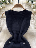 Sleeveless Knitted V Neck Stylish Dress