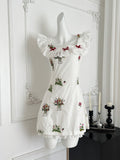 Ruffled Lace Bow Charming White Mini Dress