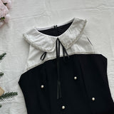 Ruffled Hem Sparkling Pearl Black Dress