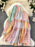 Vintage-Inspired Colorful Patterned A-Line Skirt