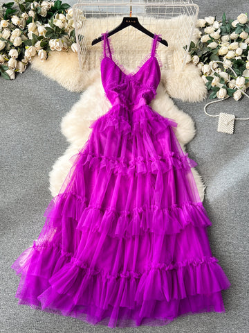 Cascading Layers Ruffle Purple Tulle Dress