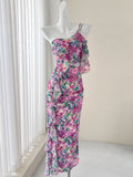 Floral Print Ruffle One-Shoulder Maxi Dress