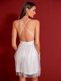 Shimmering Sequins White Tulle Cocktail Dress