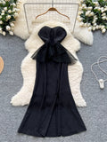 Sheer Black Strapless Oversized Bow Maxi Dress