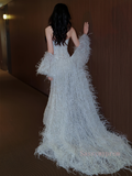 Strapless Trumpet Mermaid Feather Sleeves Wedding Dress