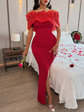 Glamorous Red Ruffle Detail Long Dress