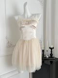 Satin Tulle Mini Dress with Bow