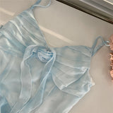 Flowing Ruffles Rose Charming Light Blue Dress