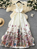 Exquisite Floral Butterfly Motif Cinched Waist Dress