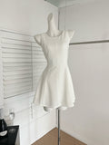 White Structured Bodice A Line Sleeveless Dres
