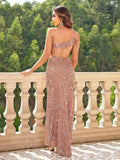 Rose Radiance Sequin Gown with Side Slit