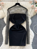 Black Mesh-Detailed Bodycon Dress