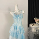 Flowing Ruffles Rose Charming Light Blue Dress