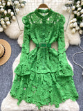 Elegant Belt Matching Slip Green Lace Dress