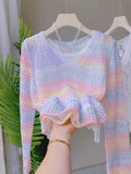 V-Neck Rainbow Open-Knit Sweater