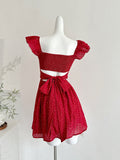 Ruffled Sleeves Flirty Red Short Dress