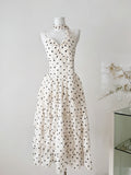 Elegant Polka Dot Tie Neck Tiered Midi Dress