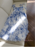 Tulle Tie Shoulder Blue Floral Print Party Dress