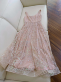 Tulle Pink A Line Square Sequin Homecoming Dress