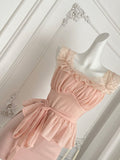 Ruffled Peplum Top Fitted Skirt Pink Outfit